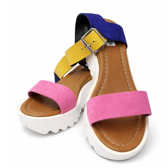 Steve Madden Shoes - Steve Madden Keanu multi Platform Wedge Sandals Pink Yellow Blue KEAN02S1 38